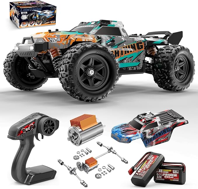 RC Cars 1:18 4WD High Speed Off-Road RC Truck 40 KM/H Remote Control Car with Waterproof ESC 2 Rechargeable 7.4V 1300mAh Batteries Dual Body Shells for Adults &amp Kids Great Gifts for Outdoor F