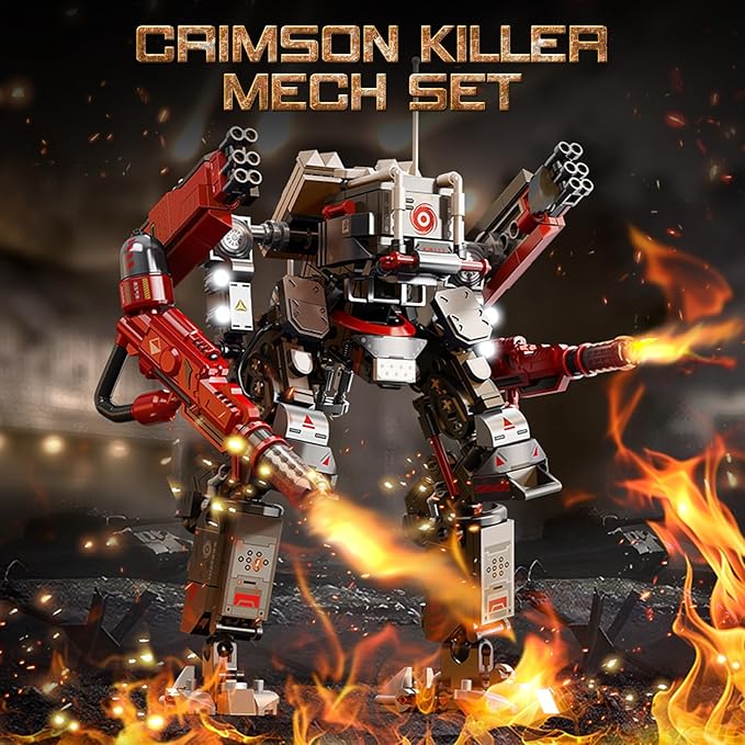 HIGH GODO Crimson Fighter Mech Robot Transforming Building Blocks Set for AdultsCity Warrior Justice Hero Soldier Mech Model Building Kit Cool Creative Robots Toys Gift for Teens 523 Pieces