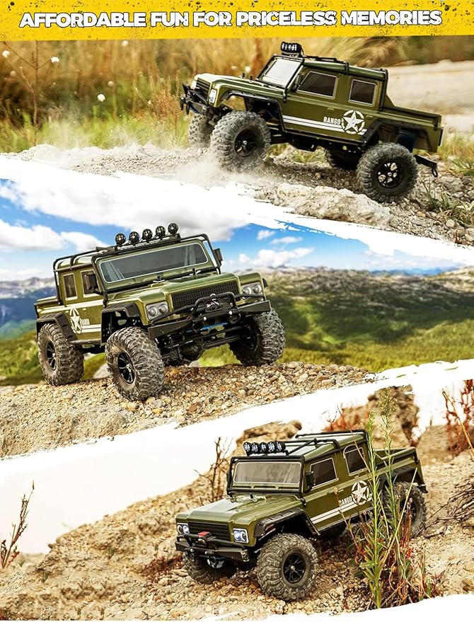 1:8 RC Cars for Adults – 4x4 Remote Control Car Rugged Brushed Motor Electric Off-Road RC Rock Crawler with 2-Speed Transmission Army Green All-Terrain RC Trucks Ready-to-Run RTR Set