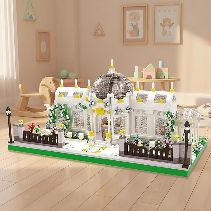 Neoclassical Garden Square Micro Blocks Building Set 2397 PCS Architecture Model with Central Grand Piano &amp Crystal Dome Street ViewToy for Adults Home Decor Gift