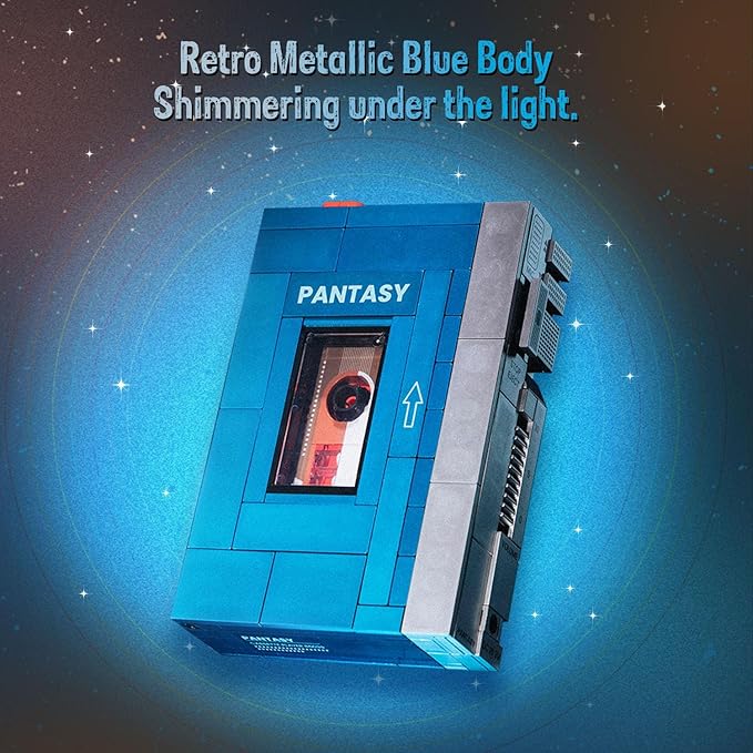 PANTASY Retro Cassette Player Building Set 1970s Portable Tape Player Model with Interchangeable Cassettes &amp Headphones Vintage Music Display Building Blocks for Adults