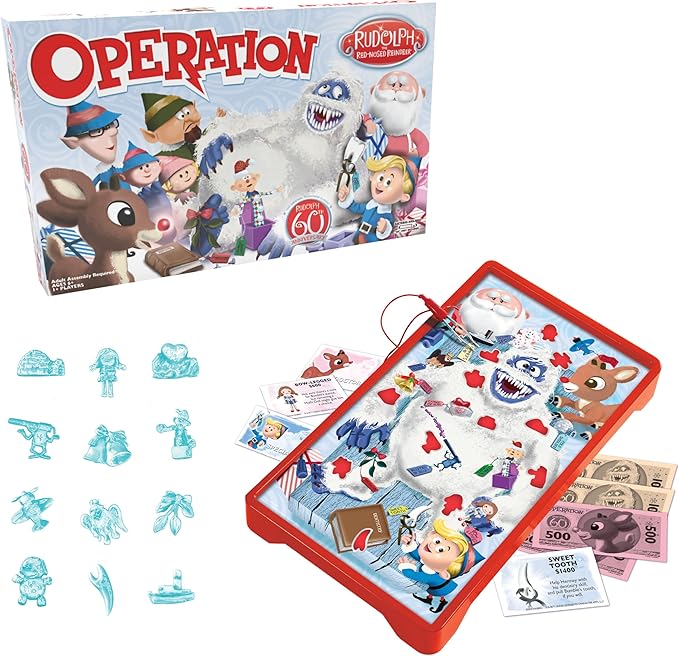 Operation: Rudolph The Red Nosed Reindeer 60th Anniversary Board Game Classic Electronic Remove The Objects or Get The Buzzer Game Featuring Bumble the Abominable Snow Monster Ages 6+ Players 1+