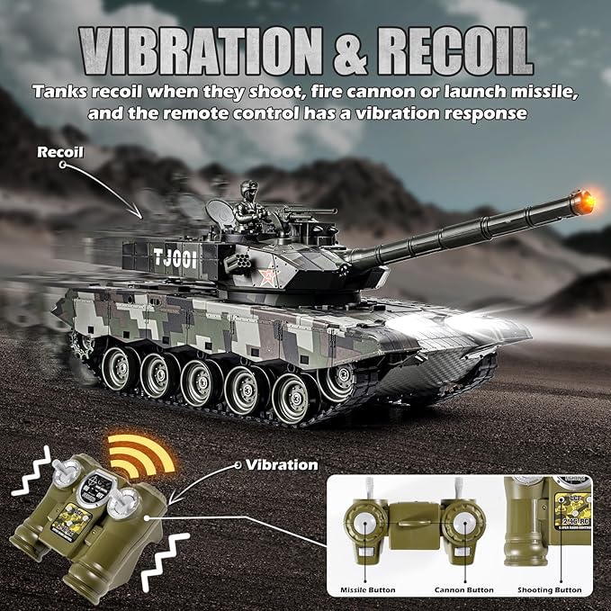 1/24 RC Battle Tank Set Remote Control Chinese Type 99 and Russian T90 Army Toy That Shoots for Kids and Adults 2.4G RC Vehicle Model Tank 6+ Year Old with Sound Smoke and Lights