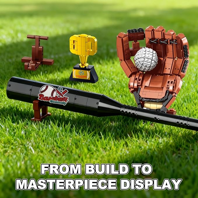 Baseball Building Kit for Adults 1021 PCS – Sports Display Model with Bat Glove Ball &amp Trophy Creative Building Toy for Men Teens &amp Fans Unique Gift Idea &amp Home Office Display Décor