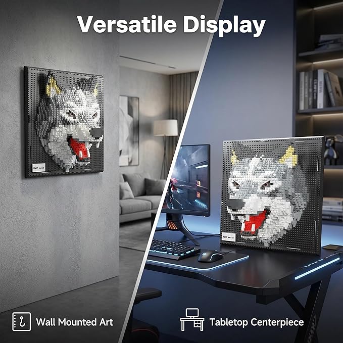 Wolf 3D Wall Art Micro Mini Building Blocks Set for Adults Animal Display Model for Wall or Tabletop Decor 2214 Pieces Micro Bricks with Instructions Creative Gift for Teens &amp Adult