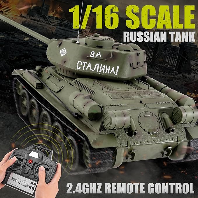 RC Tanks Henglong Russian T-34/85 Medium Tank 1: 16 2.4ghz Tank Model That Shoots with Sound &amp Light for Ages 14+