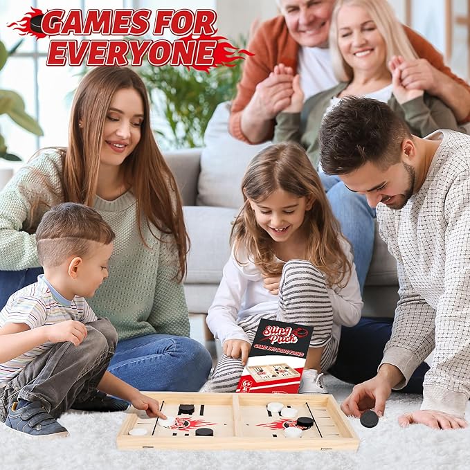 Large Fast Classic Slingshot Puck Game Wooden Hockey Board Games for Family Night Table Game for Adults and Kids 2 Player Games for Ages 6 and Up Test Speed and Accuracy Air Hockey