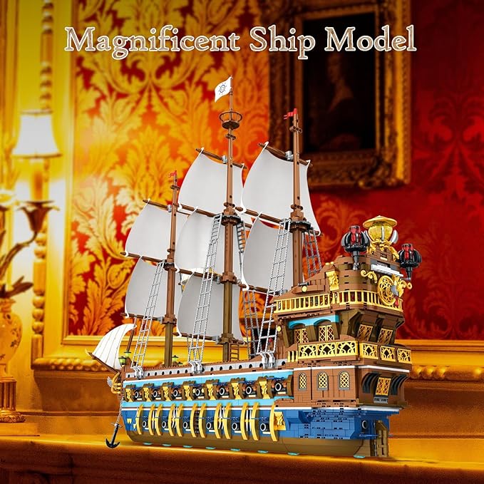 JMBricklayer Pirate Ship Building Sets for Adults Gorgeous Royal Fleet Ship with Tiered Design Attractive Pirate Toys Building Blocks Pirate Ship Display Gifts for Teens Adults(2830 Pieces)