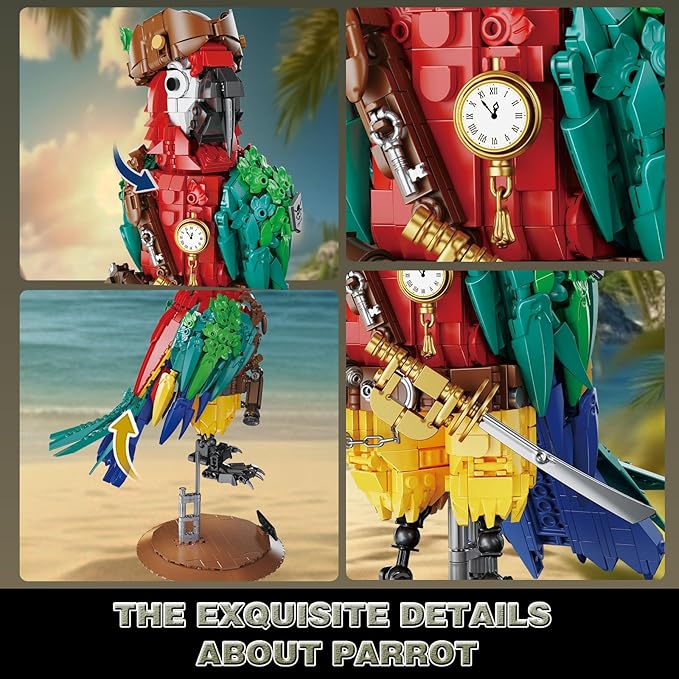 Pirate Parrot Flowers Building Set 1236PCS Parrot Creative Bird Model Home Deocr and Office Art Gift for Teens Boyfriend Adults 14+ (Compatible with Major Brand)