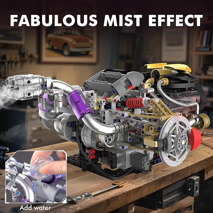 V8 Engine Model Kit that Works 1394 PCS Advanced Collectible Engine Building Block Sets with Lights &amp Spray Exhibited Gift to Adults/Boys 8-14/Home Office Decor