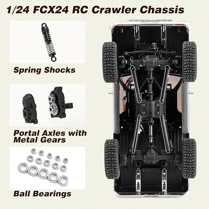 BEEZRC FMS 1/24 RC Crawler Officially Licensed Chevy K5 Blazer RC FCX24 RTR RC Pickup Truck SUV 4WD 2.4GHz 3CH Hobby RC Model 8km/h Mini Car Off-Road Remote Control Car (Orange)