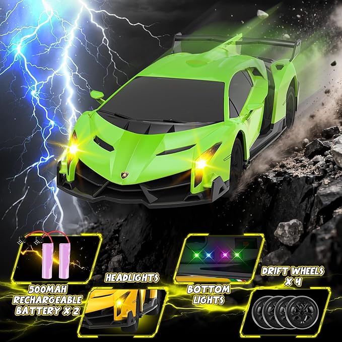 1:24 Lamborghini RC Cars - Dift Cars Licensed Lambo Remote Control Car with Dift Tyles &amp Road Blocks 2.4GHz Fast Speed Toy Car Christmas Toys GIFS for Kids Age 5+ Years Old (Green)