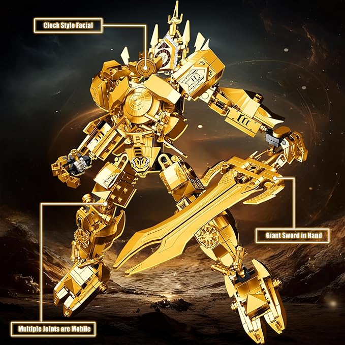HIGH GODO Golden Clock Mech Robot Building Blocks Set Toilet Upgraded TV Figure Mech Model Building Kit Cool Creative Robots Toys Gift for Teens Adults 402 Pieces