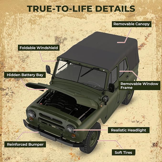 ARRIS WPL C94 UAZ-469 1/12 RC Crawler 4WD RC Rock Crawler Truck RTF Off-Road Military RC Car Hobby-Grade Trail Truck for Adults