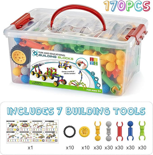 170 Pcs Building Toys for Kids Ages 4-8 with Toy Box Storage Idea Guide Building Blocks STEM Toys for 3 4 5 6 7 8 9 Year Old Creative Kids Activity Christmas Birthday Gifts for Boys Girls