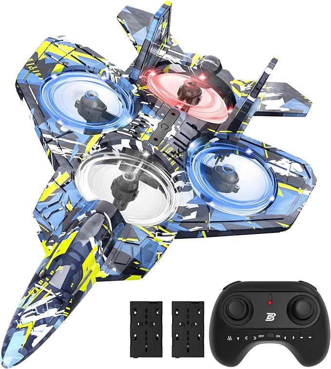 BEZGAR RC Plane Foam Remote Control Airplane Drone for Kids RC Aircraft for Boys and Girls Fighter Jet Helicopter with LED Lights Altitude Hold 360° Flip Stunt Rotation Toy Airplane Blue