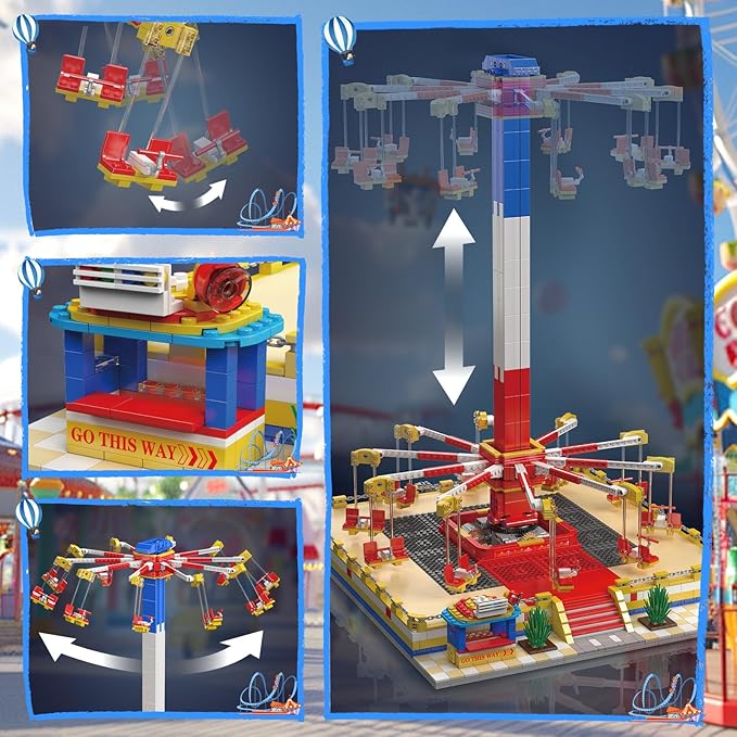 Mould King Flying Swing Ride Building Set Rotating Flying Chair Amusement Park Model Kit City Construction Building Blocks Set Home Decoration Gift for Teens Adults(1581 Pcs)