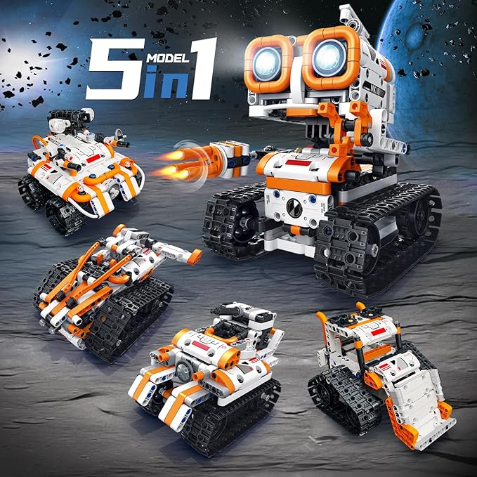 5 in 1 STEM Robotics Building Kit 560 PCS APP/Remote Control Robot Toy Building Block Sets Compatible with Lego Robot Control &amp Programming Coding Robotic Toys Birthday Great Gifts for Boys 8-1
