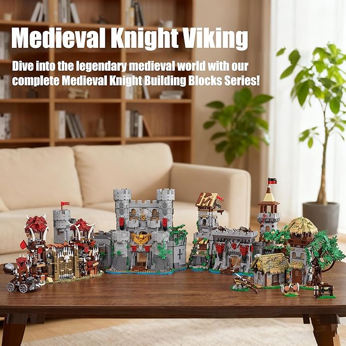 Medieval Lion Knight Castle Building SetViking Architecture Castle Modular Buildings Ideals Christmas Birthday Gift for History Enthusiasts Creative Gift for Adults and Teen(2554PCS)