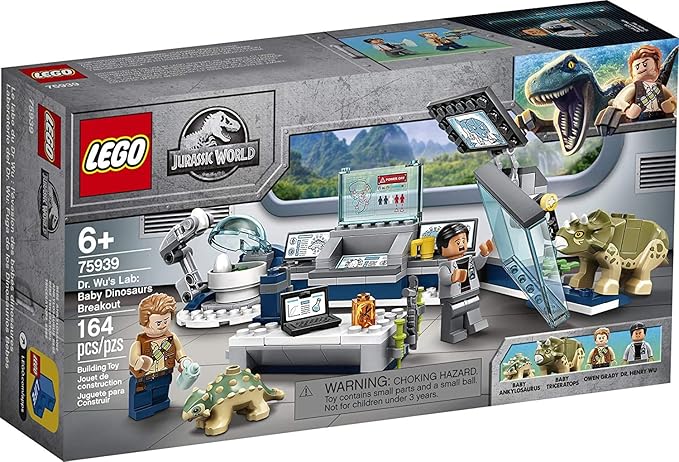 LEGO Jurassic World Dr. Wu's Lab: Baby Dinosaurs Breakout 75939 Fun Dinosaur Toy Building Kit Featuring Owen Grady Plus Baby Triceratops and Ankylosaurus Toy Dinosaur Figures (164 Pieces)
