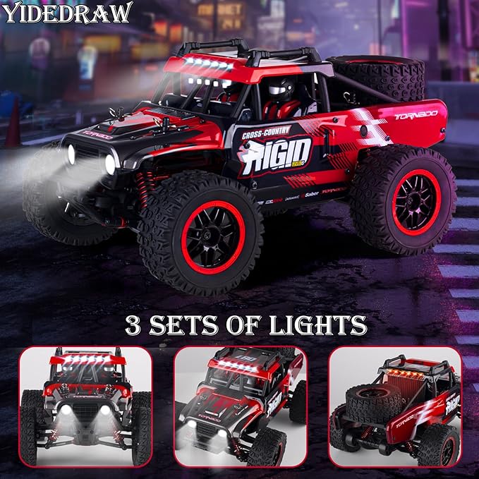 RC Cars 1:14 Remote Control Car 50 KMH Fast RC Truck for Kids Adults Boys 2.4 GHz All Terrains 4WD RC Dune Buggy Off-Road RC Monster Truck Short Course Car with 2 Batteries (Red)