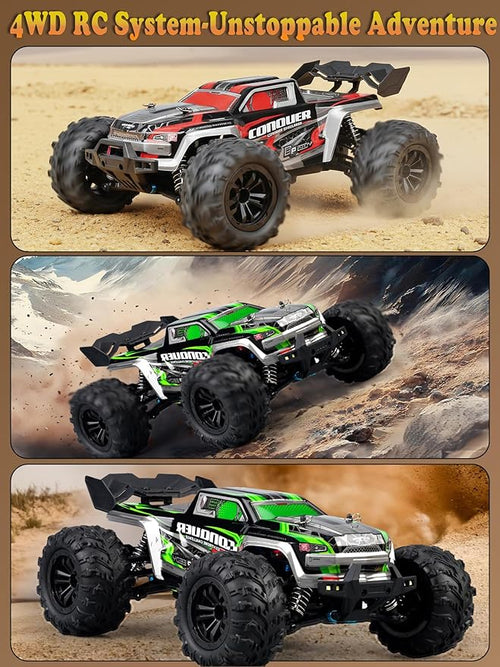 1:16 Scale RC Cars for Adults High-Speed 4WD Offroad Hobby Remote Control Truck 50km/h Fast 2.4GHz All Terrain RC Monster Buggy with 2 Batteries (RTR/Red)
