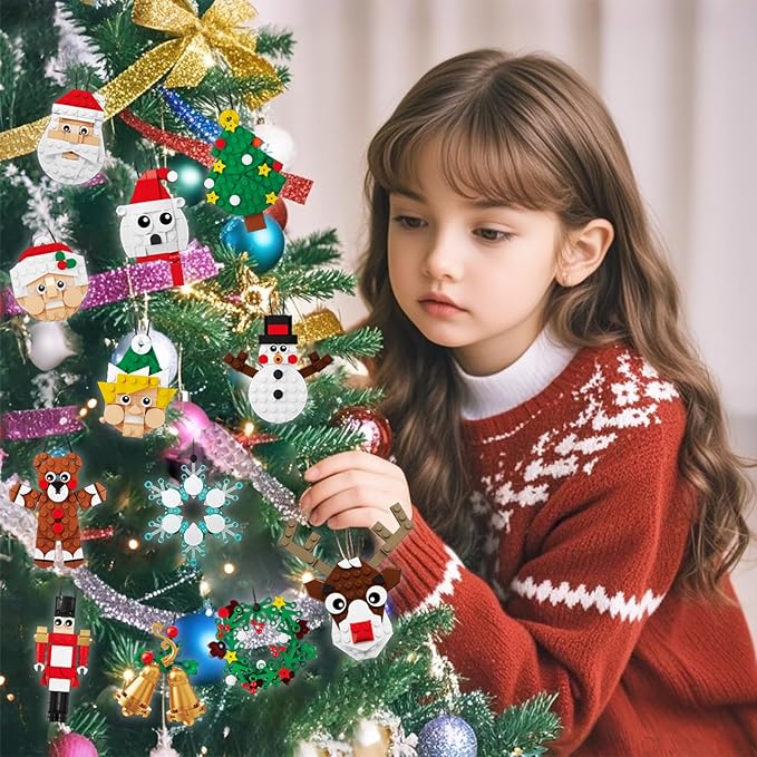 Xalvitra Christmas Ornaments Building Blocks Set Gift for Kids Xmas Party Favors Bricks 12 Pcs Toys Suitable for Home Decorations Goodie Bags Fillers Classroom Prizes for Boys or Girls 6-12