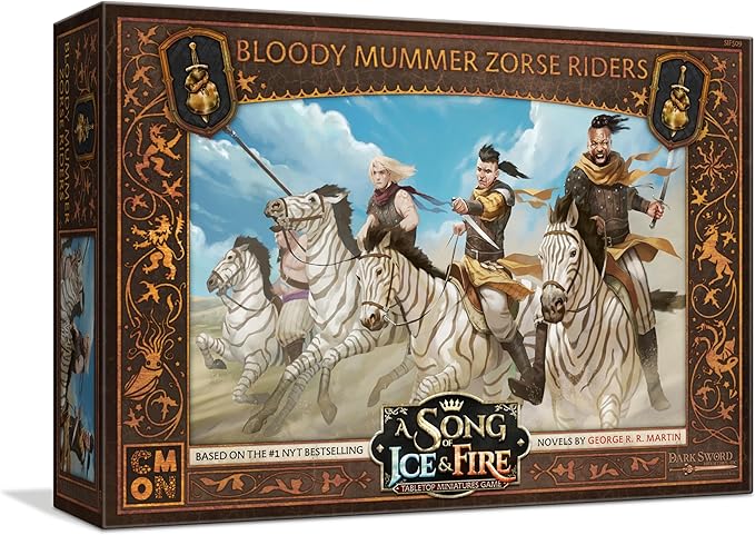 CMON A Song of Ice and Fire Tabletop Miniatures Bloody Mummer Zorse Riders Unit Box - Mercenary Mounted Mayhem Strategy Game for Adults Ages 14+ 2+ Players 45-60 Minute Playtime Made by CMON