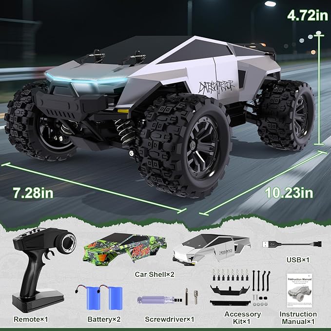 Fast RC Cars for Adult 1:18 Fast Remote Control Car 40KMH 2.4GHz High Speed RC Truck 4WD Waterproof Monster RC Truck with 2 Rechargeable Batteries Birthday Gifts for for 8+ Year Old Boys Adults