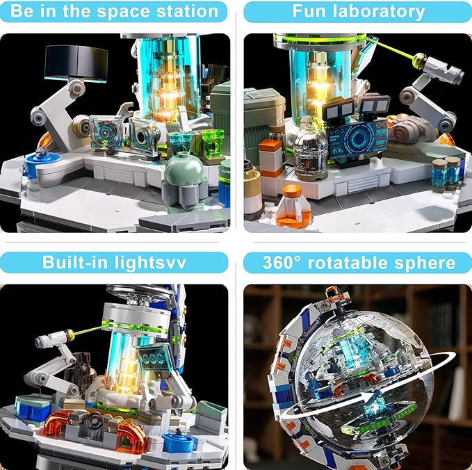 GEVINST Space Station Globe Building Set for Adults &amp Boys 1793 Pieces World Map Display Model Kit with Dual Illumination Modes 360° Rotatable Educational Stem Toys Gifts for Kids 8-14 Boys Girl