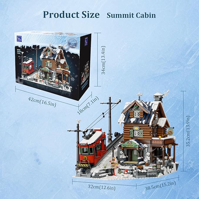 PANTASY Winter Summit Ski Lodge Building Set3-Story Mountain Cabin with Vintage Tram&ampSnowy LandscapeModular Brick Architecture Model with Opening WallIce Cave&ampMinifigures Holiday Display fo