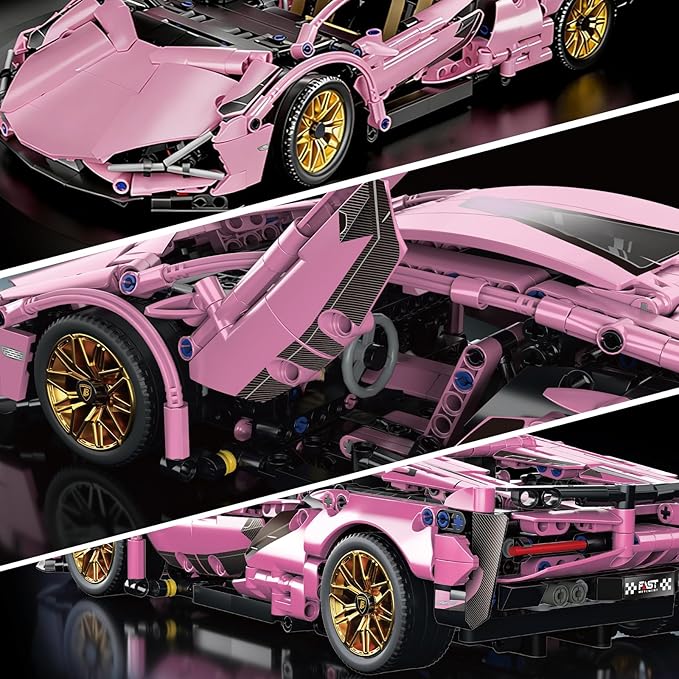 Race Car Building Block Set – 1:14 Pink Sport Speed Technical Supercar Model Kit 1314 PCS Collectible Challenging Vehicles Toys Birthday Gifts for Adults Boys Teens Age 8-12 8-14 14+