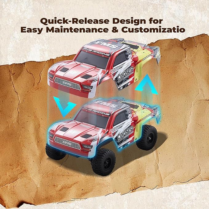 FMS FSC24 Chaser 1/24 RC Car 4X4 Off-Road High-Speed Short-Course Truck 2 Speed Transmission Brushless-Ready and 30-Minute Runtime2.4GHz Electric Vehicle Toys Gifts for Adults (Purple)