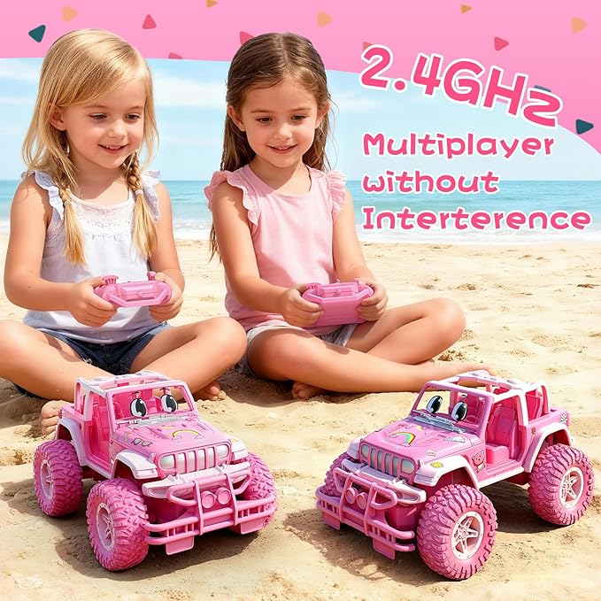 NQD Remote Control Car Rechargeable RC Racing Cars with Stickers 1:16 Scale 80 Min Play 2.4Ghz Off Road Trucks All Terrain Toys Gifts for 3-Year-Old Girls