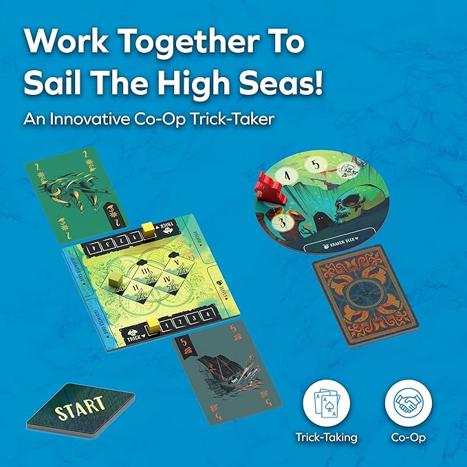 ALLPLAY Sail Cooperative Strategy 2 Player Board Game for Adults and Family - Unique Trick Taking Card Game - Communication Limits and Challenging Scenarios in Small Travel Size Box (5 x 5 x 2)