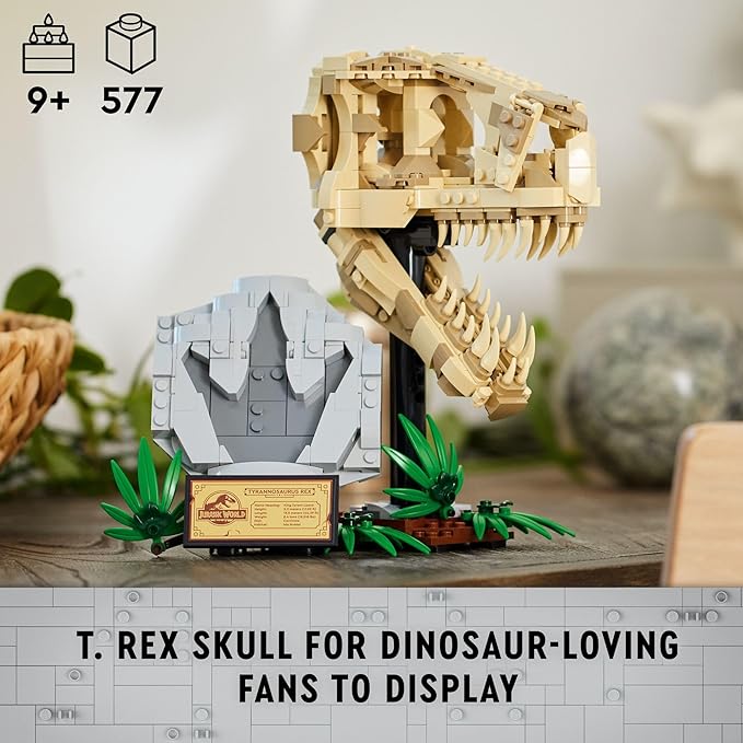 LEGO Jurassic World Dinosaur Fossils: T Rex Skull Building Toy - Dinosaur Toy for Boys &amp Girls Ages 9+ Years - Gift for Christmas - Display for Bedroom - 76964