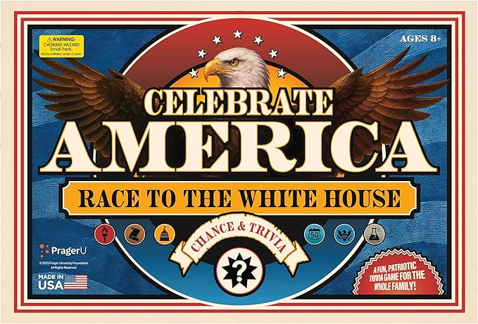 PragerU: Celebrate America - Race to The White House Board Game USA Trivia Game America’s 250th Anniversary Edition Families &amp Kids 8+ 2+ Players Made in America