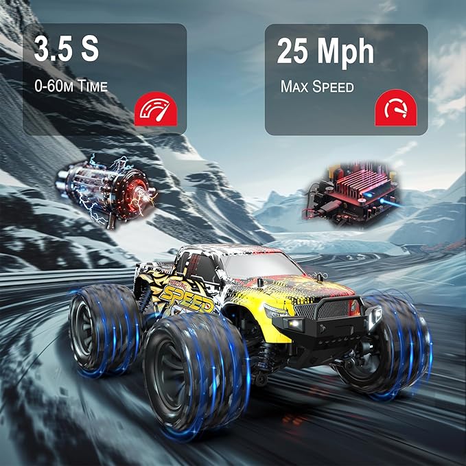 DEERC RC Cars High Speed Remote Control Car for Adults Kids 30+MPH 1:16 Scales 4WD Off Road RC Monster TruckFast 2.4GHz All Terrains Toy Trucks Gifts for Boys2 Batteries for 40Min Play