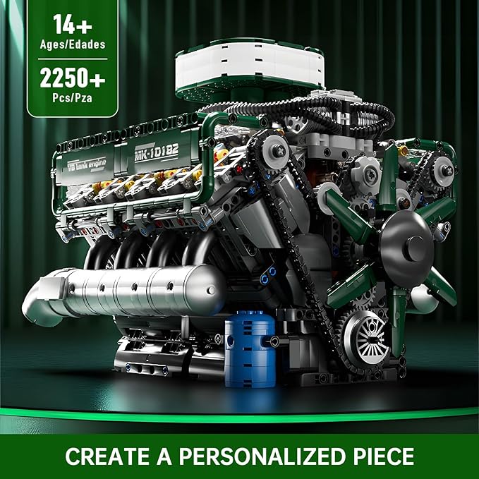 Mould King Tank V8 Engine Building Sets V8 Model Engine Kit for Adults Engine Scale Model with Motor 10182 STEM DIY Building Kits That Works Blocks Toys for Aged 14+ (2250 Pieces)