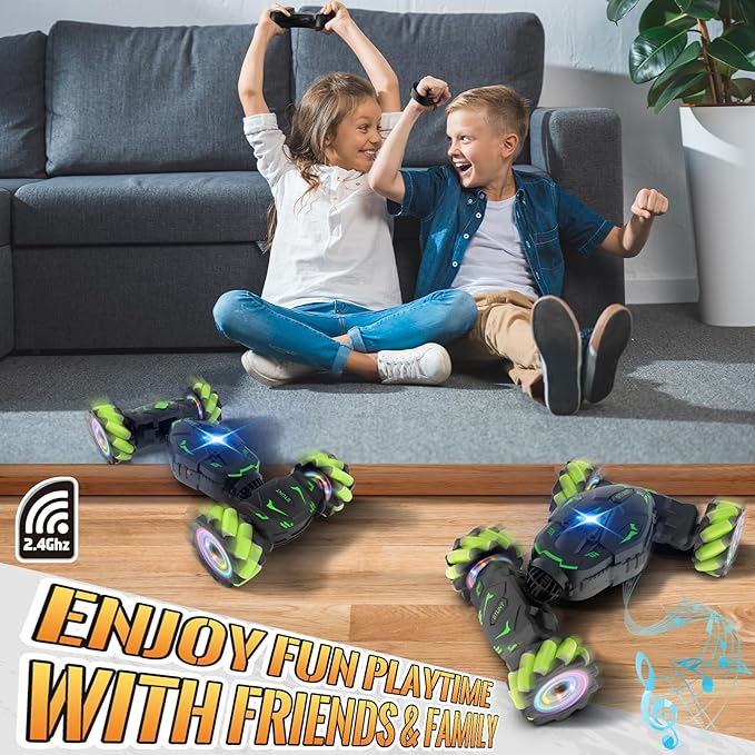 Pristar Gesture RC Toys for Boys 6-12 RC Sensing Stunt Car with Cool Spray Lights Music Double Sided Flip 360 Rotate 4WD Off-Road