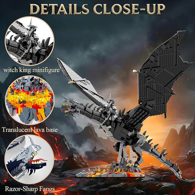 The Rings Dragon Beast Building Set for Adults 80cm Big Dragons with Witch King Figure &amp Display Ideas Movie Cool Classic Home Decor for Collectors (2199 PCS