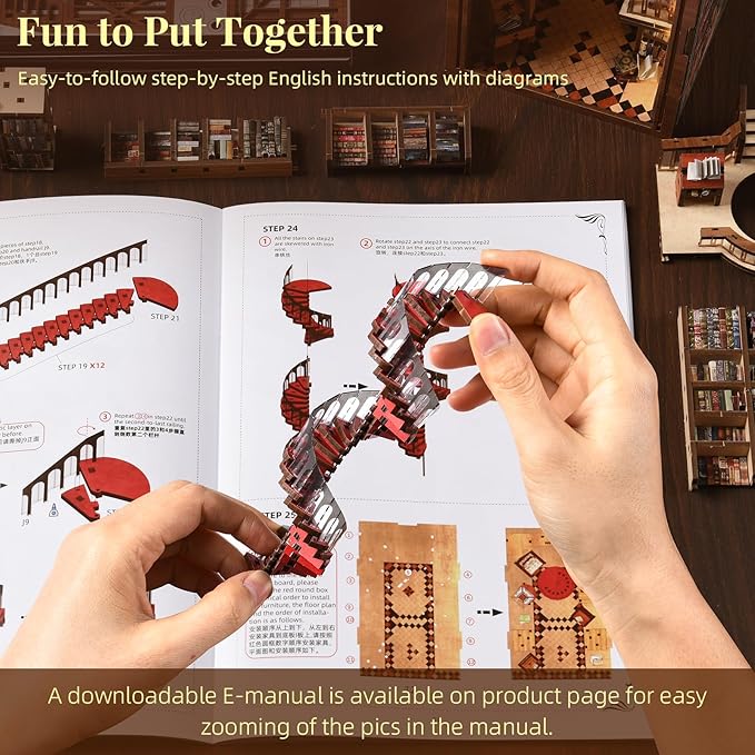 Book Nook Library Kit DIY Miniature Dollhouse Booknook Kit 3D Wooden Puzzle Bookend Bookshelf with LED Light for Adults Teens (Abbey Library)