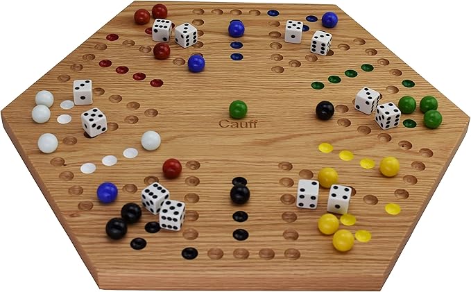 Solid Oak Double Sided Marble Board Game Hand Painted by Cauff (16 inch Oak)