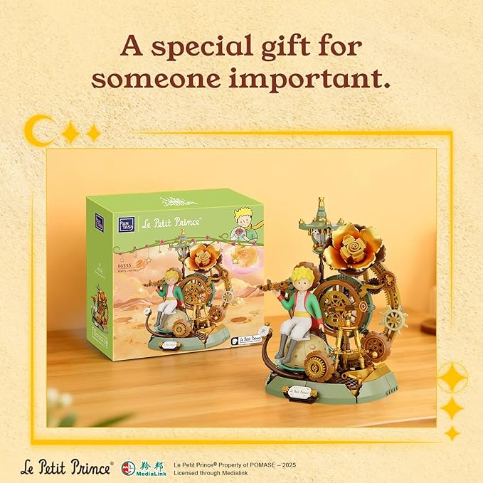 PANTASY The Little Prince – Starry Journey Building Set Vintage Mechanical Pocket Watch-Inspired Model with Gears Telescope &amp Golden Rose Collectible Display Toy with Exclusive Prince Figure
