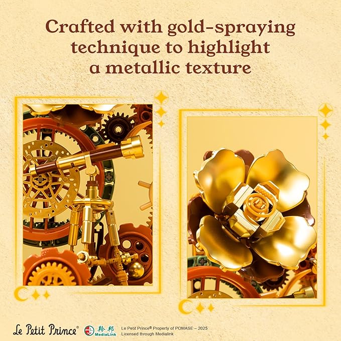 PANTASY The Little Prince – Starry Journey Building Set Vintage Mechanical Pocket Watch-Inspired Model with Gears Telescope &amp Golden Rose Collectible Display Toy with Exclusive Prince Figure