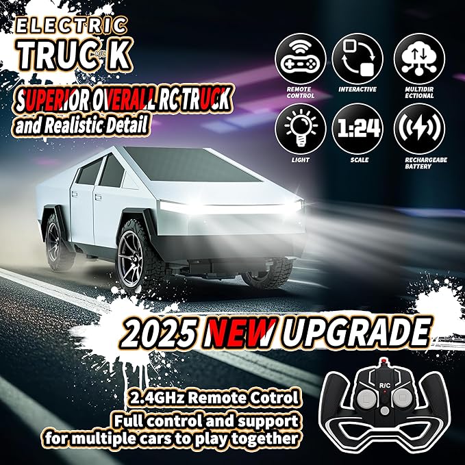 RC Car ToysAll Terrain 2.4GHz RC Truck for Boys Aged 3-8 8-12 Electric Vehicle Truck Toys for Kids Birthday Gifts for Kids Boys and Girls (Silver)