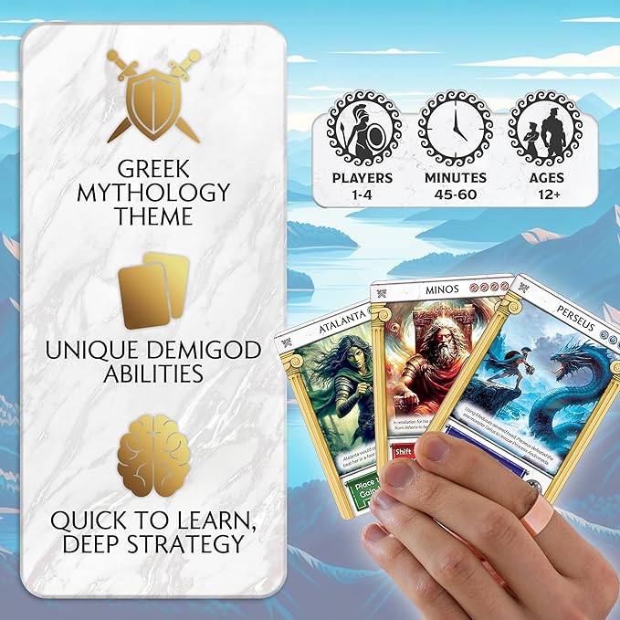 Pantheum: Deluxe Edition | Family Strategy Board Game for Greek Mythology Fans | 1–4 Players | Ages 12+ | 45–60 Min Playtime | Includes Gold Foil Sleeve Minifigures Engraved Dice and Wooden Tokens