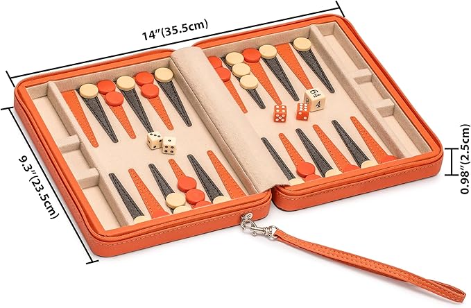 Yellow Mountain Imports Travel Size Backgammon Mini Game Set Alanya - Magnetic Checkers and 9-inch Board in Sleek Leatherette Case - Classic Strategy Board Game