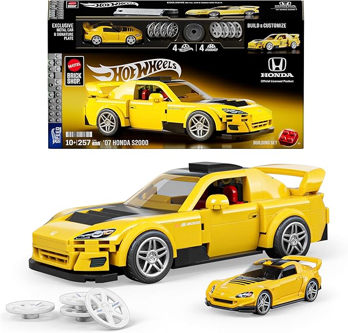 Mattel Brick Shop Hot Wheels Speed Series Building Set '07 Honda S2000 with 257 Pieces Realistic Details and Custom Decals Adult Collectors and Kids Ages 10+