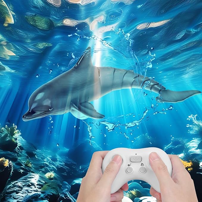 Remote Control Dolphin Toys for Kids 2.4G High Simulation Oceanic RC Dolphins Fish Toys for Swimming Pool Bathroom 2x600mAh RC Boat Water Toys Great for 6+ Year olds Boys Girls Kids Gray